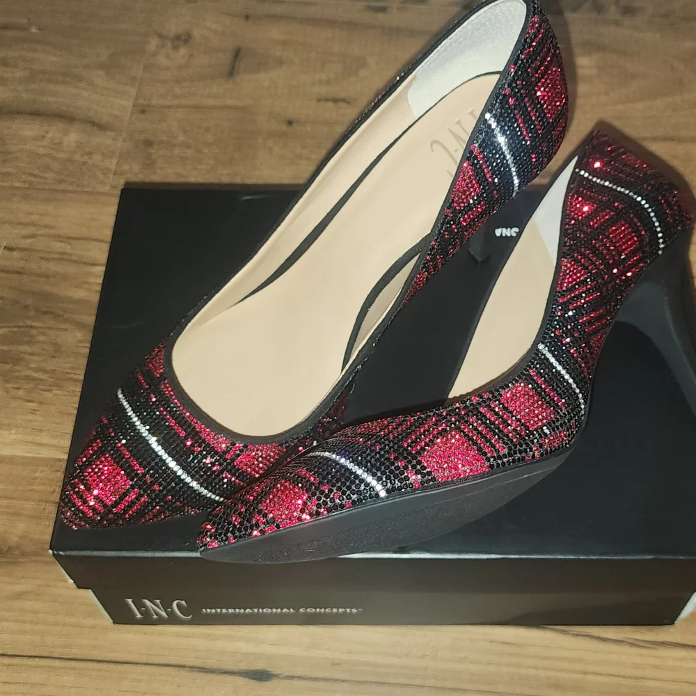 INC International Concepts Red Sequin Pointed-Toe Pumps - Picture 7 of 9